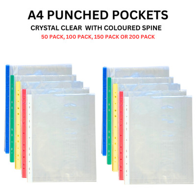A4 Clear Plastic Punched Pockets Poly Wallets Sleeves Document ...