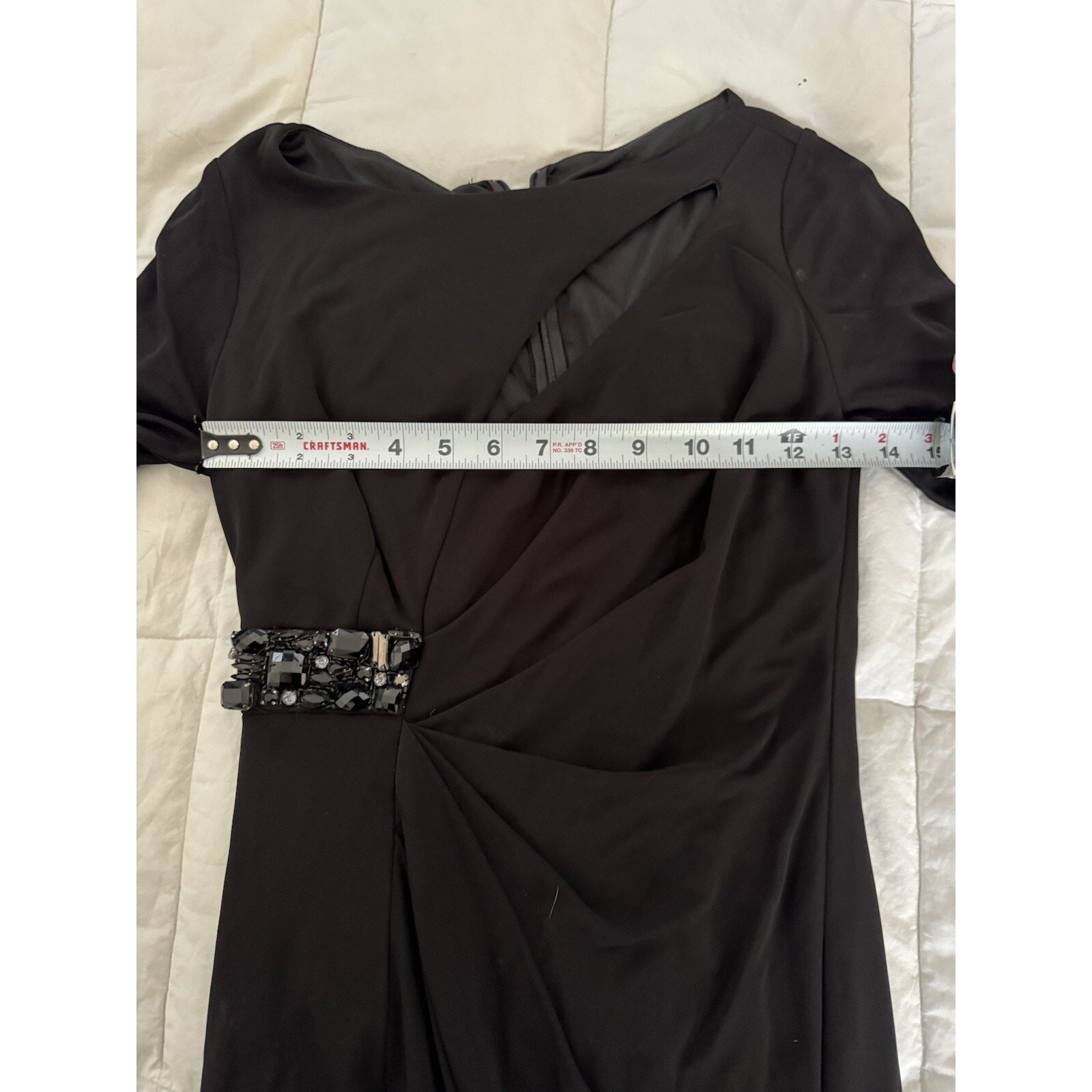 VTG David Meister Maxi Dress Size 2 Black Party Cocktail Gown Cutout Rhinestone