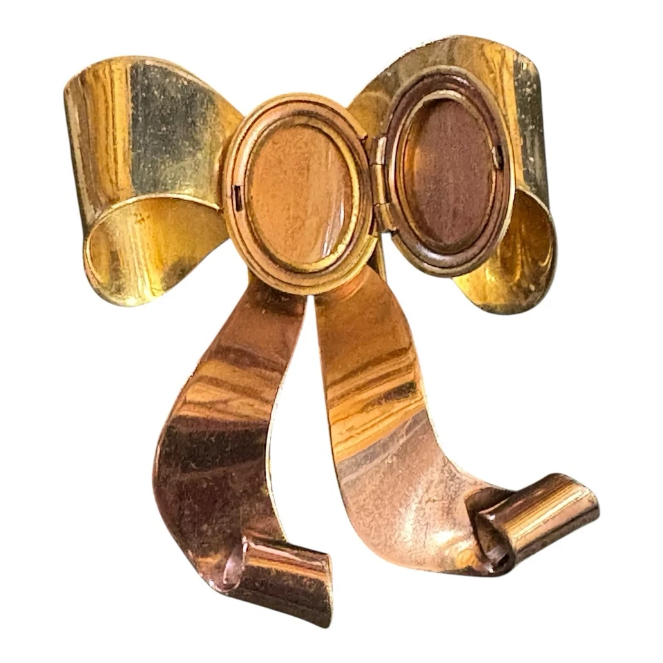 Винтажный Coro бант меха зажим фото медальон 1930-х золотистый платье пальто меха зажим - Изображение 2 из 4