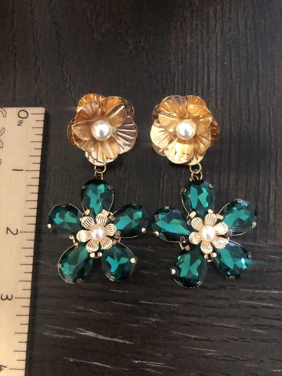 Statement Pierced Dangle Drop Earrings Flowers Bo… - image 3