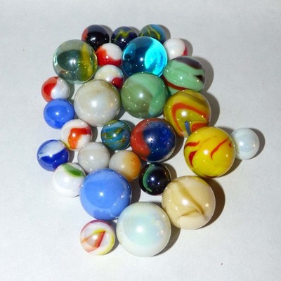 Vintage Opaque Lustre Glass Marble Lot 28 Pcs Mixed Colors Shooter Swirl