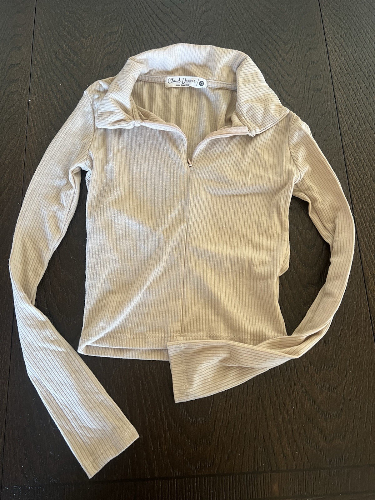 Cloud Dancer Beige Ribbed Half-Zip Collared Top S… - image 1