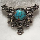 Vtg Sarah Coventry Brooch Pin Turquoise Gem Costume Jewelry Southwest Statement