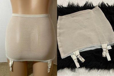 M Vtg Gossard Micro/Mini Open Bottom Girdle Skirt Garters Gray/Blue Gossar-deb