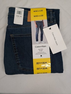 Calvin Klein Men Jeans 32x32 Dark Wash Straight Fit Vintage CK Navy Stretch