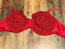 36D VICTORIA S SECRET RED LACE VINTAGE 90 S BRA NYLON SPANDEX