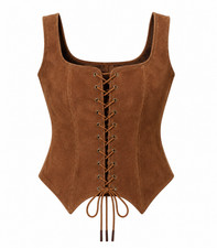 Women  s Brown Leather Corset Vest Renaissance Victorian Steampunk Pirate Costume