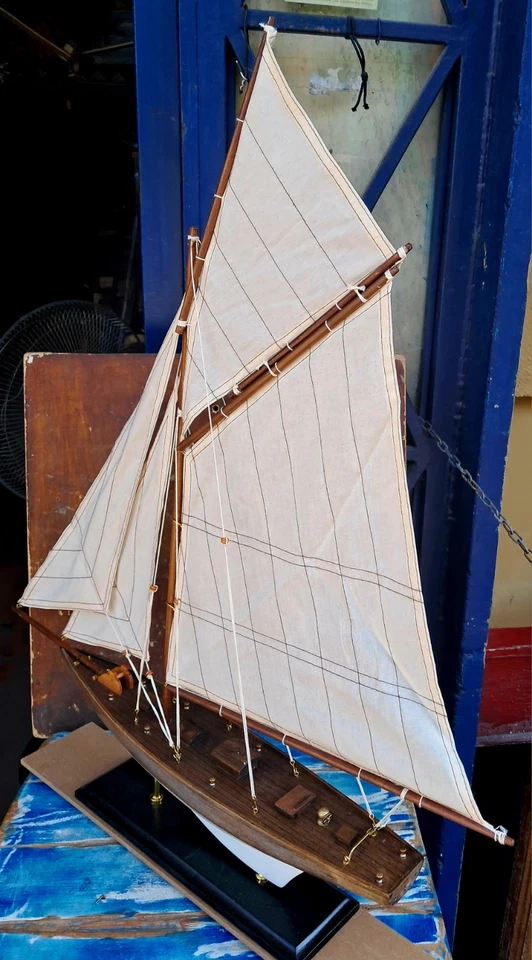 Sailing Yacht In Legno Cotone Modello Barca Vela Marina Casa Bar Mare Nautica - Immagine 4 di 4