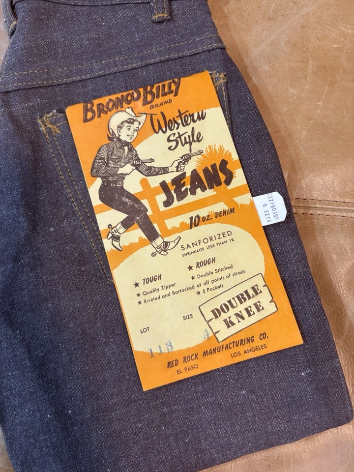 Jean de mezclilla estilo occidental vintage años 60 Bronco Billy jóvenes niños pequeños talla 4 nuevo de Lote Antiguo Foto 2 de 4