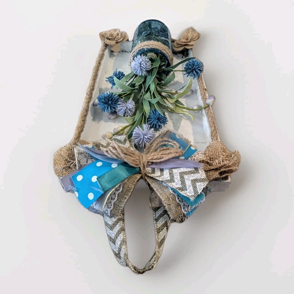 Rustic Blue Mason Jar Wood Wall Sconce Shabby Chic Cottage Farmhouse - Image 4 of 4