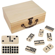 WE Games Double 9 Dominoes in Natural Wooden Treasure Box