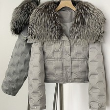 Fashionable Big Fur Collar Short Down Jacket Women's White Duck Down Coats Parka