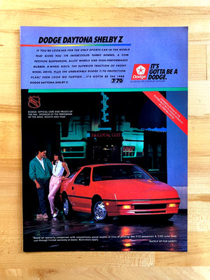 1987 Print Ad Dodge Daytona Shelby Z Dodge Official NHL Sponsor ALL STAR Banner