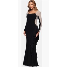 Xscape Evenings Beaded Illusion Long Sleeve Mermaid Gown, 4