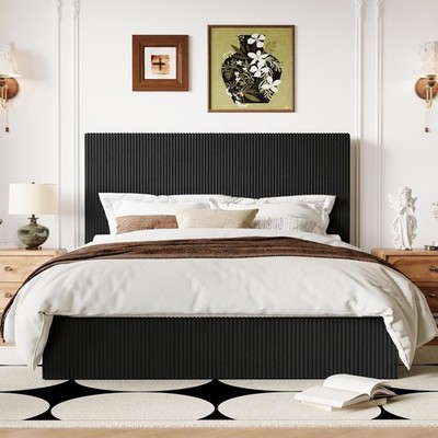 Queen Bed Frame, Upholstered Platform Bed, Adjustable Vertical Channel Tufted