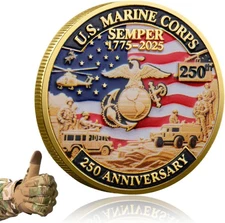 US 250th Anniversary Double-Sided Challenge Coin,1.57 Inch Marine Corps Commemor