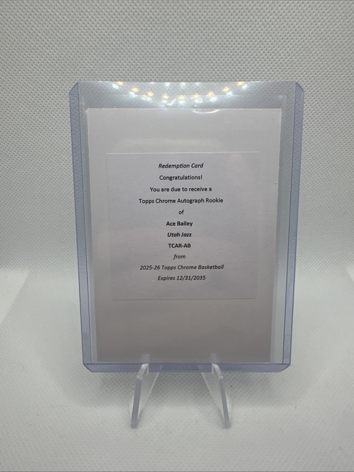 2025-26 Topps Chrome - Ace Bailey - Rookie Auto Redemption - Utah Jazz TCAR-AB