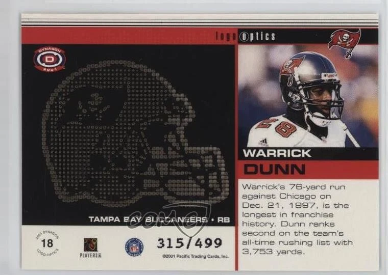 2001 Pacific Dynagon LogoOptics /499 Warrick Dunn #18 - Image 2 of 2