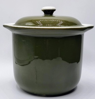 Hall China #475 Vintage Service Line Handled Petite Marmite w/ Lid Forest Green 
