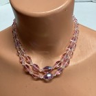 Vintage MCM Pink Aurora Borealis Art Glass Briolette Necklace, Clip Earrings Set — photo 8