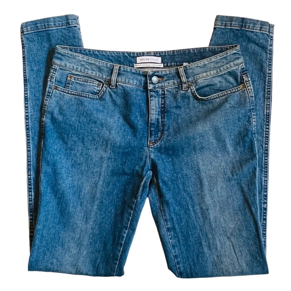 Pantalones de mezclilla para mujer See By Chloe talla 32 tiro medio cremallera al tobillo lavado medio Foto 2 de 4