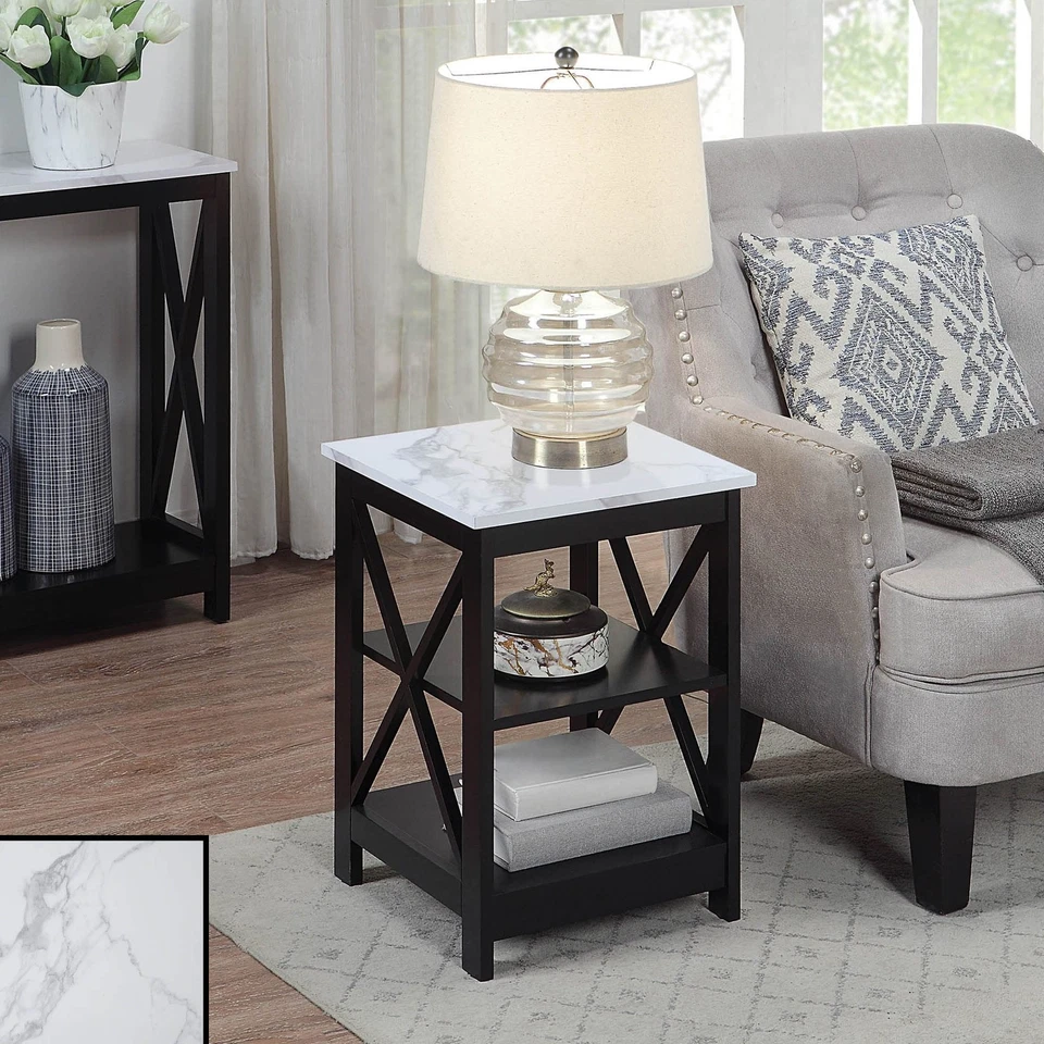 Oxford End Table With Shelves Faux Marble Black Transitional Piece 15.75X15.75 - Image 2 of 4