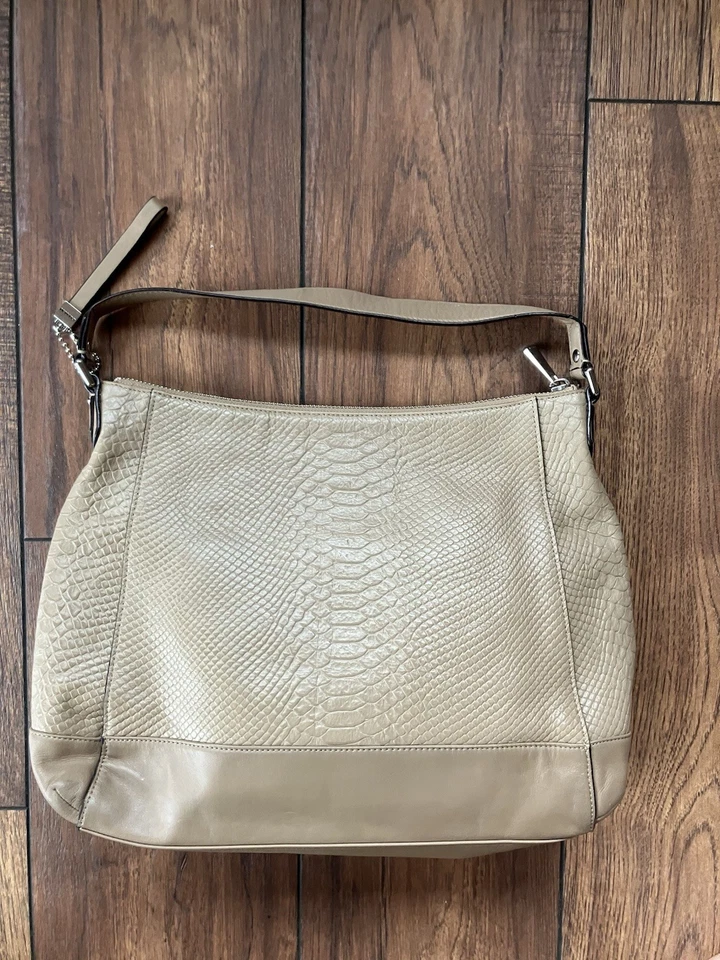 Coach Charlie Python Embossed Leather Tote Bag F31283 Beige SEE PICS - Image 2 of 4
