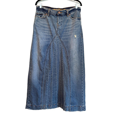 Old Navy Special Edition Denim Maxi Skirt SZ 6 Blue ''Thrashed'' Studded VTG 2006
