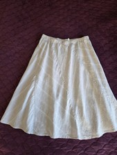 Garnet Hill Womens Linen Midi Stripe Skirt Lagenlook Beige Size 14