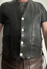 Vance Leather Vest Black Size 44 side laced