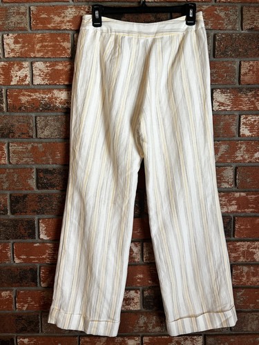 Evan Picone Dress Pants Linen Blend Wide Leg Yellow Beige Striped Lined Size 6P - Picture 4 of 6