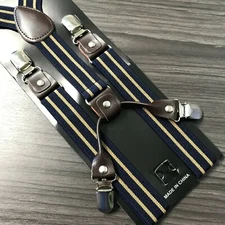 4-Clips Navy Blue Light Brown Suspender Adults Men Women Teen Wedding
