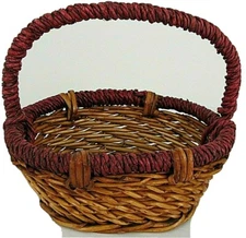 Oval Basket Wicker Orange Stain Handle Red Free Standing 10 x 7.5 x 3.75" Gift