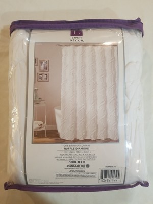 Lush Decor (WHITE) Ruffle DIAMOND Shower Curtain 72'' x 72'' - BRAND NEW IN PKG