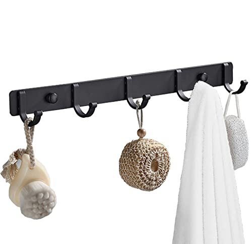 Wall Mounted Coat Rack, 5 Hanging Hooks Wall-Mounted for 5 Hooks - 1 Pack Black - Picture 1 of 6