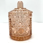 Vtg Windsor Pink Depression Glass  Block Jelly Jam Jar w/ Lid or Sugar Dish