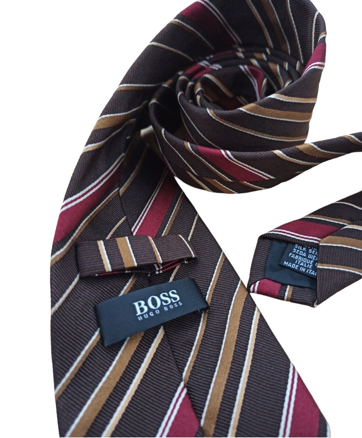 HUGO BOSS Brown Striped Silk Tie ITALY 60"/ 3.6" … - image 3