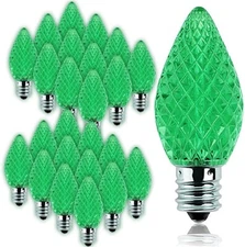 25 Pack LED Candelabra Bulbs E12 Base C7 LED Christmas Light Bulbs Green New