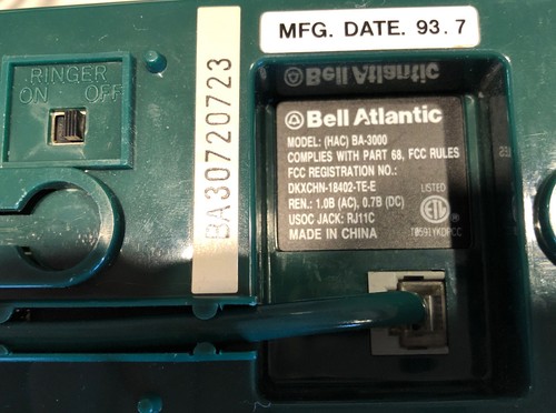 VTG 1993 Bell Atlantic TRIMLINE TOUCH TONE Green Telephone Model (HAC) BA-3000 - Picture 8 of 8