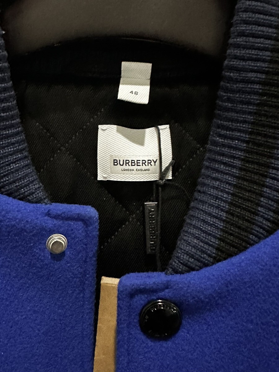 Burberry Leather Sleeve Wool-Blend Varsity Jacket Men's Size 48