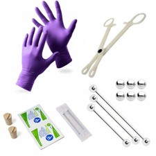 Industrial Piercing Kit 3 Barbells, Corks, Needles, Gloves, Forceps.