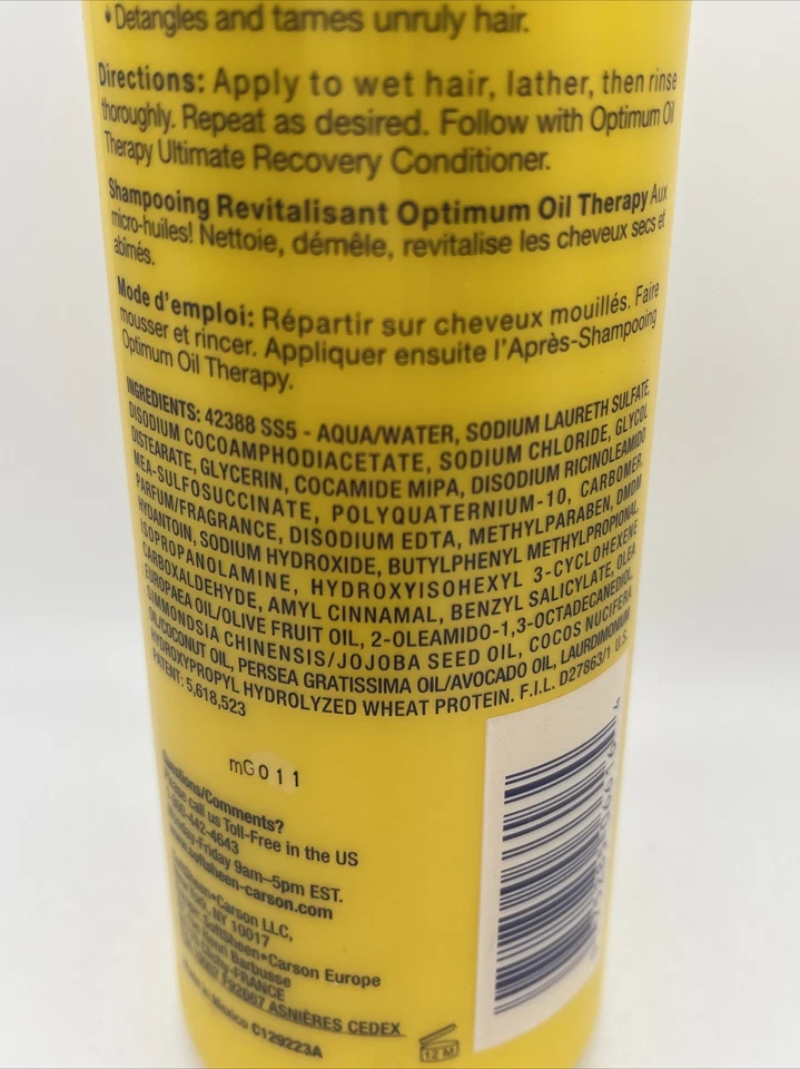 Champú Softsheen-Carson Optimum Oil Therapy Ultimate Recovery 13,5 OZ nuevo Foto 3 de 4