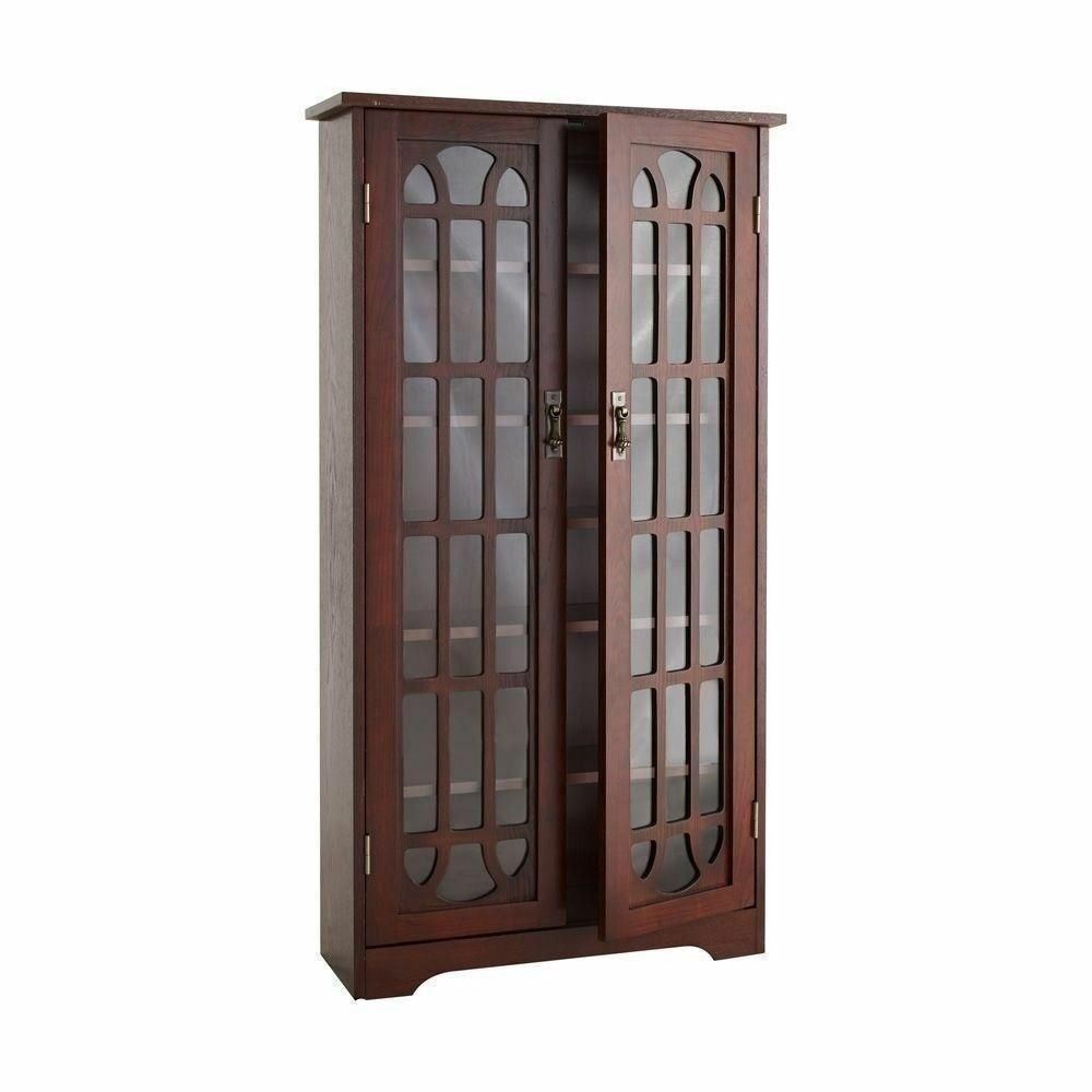 Cherry Finish Wooden Media Cabinet 6 Shelf CD DVD Storage Tower