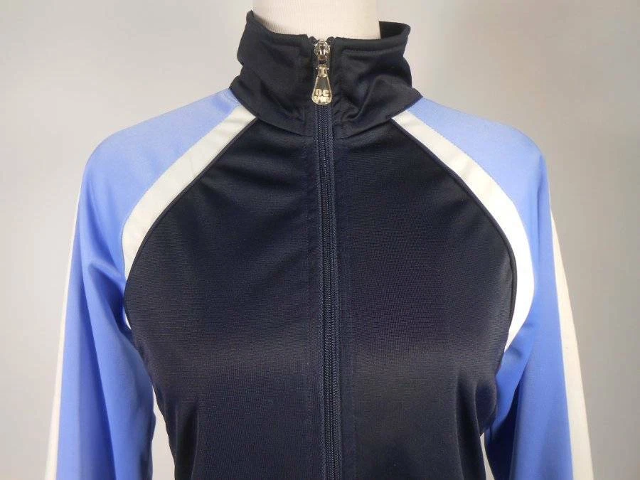 Hermosa Chaqueta de Calentamiento Para Mujer Pequeña Oleg Cassini Deportiva Azul Manga Larga Cremallera Foto 2 de 4