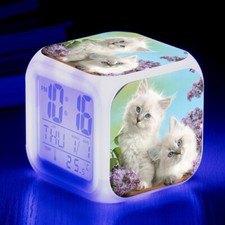 7 Colors LED Alarm Clock Cat Glowing Electronic Digital Desk Clock with USB