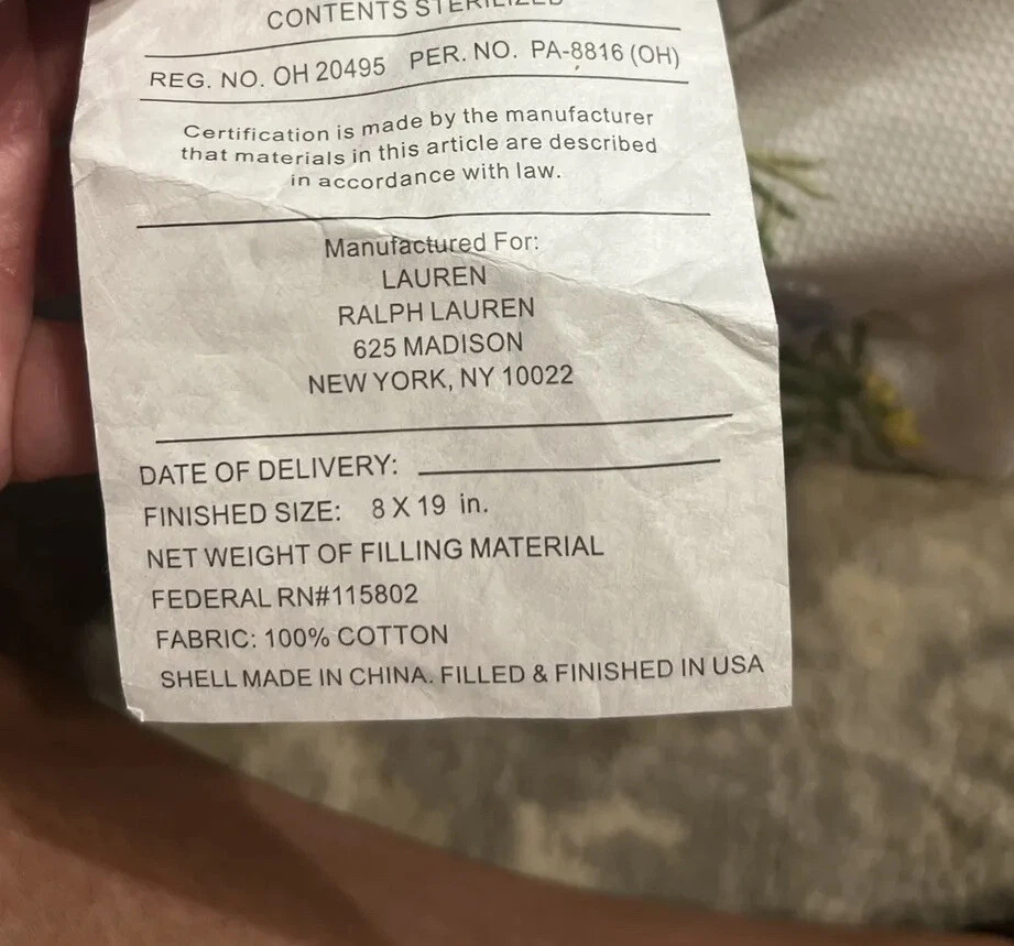 Almohada acolchada para cuello 8 X 19 Ralph Lauren blanca floral bonita Foto 4 de 4
