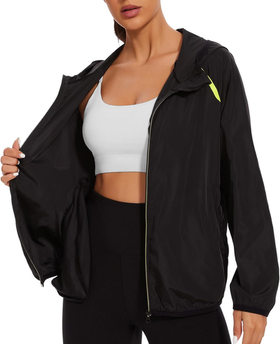 Waterproof Raincoat with Hood Windbreaker Rain Jacket Women Zipper Lightweight - Picture 11 of 12