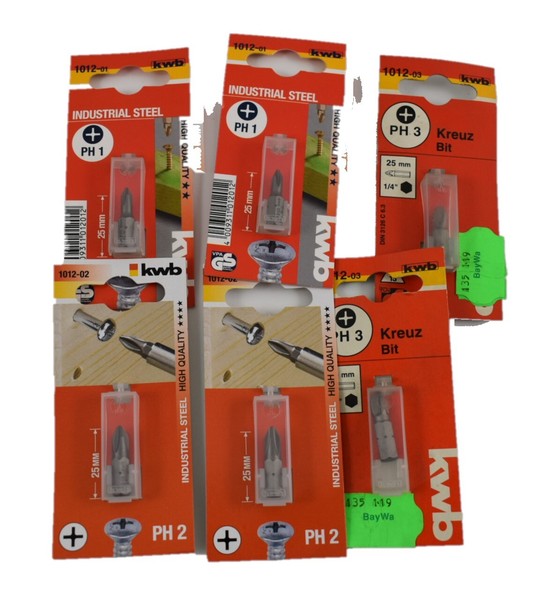Kwb Bits Phillips PH1 PH2 PH3 Schrauberbits Bitset Standard 6 StüCk Sortiert-image