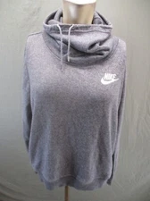 NIKE Size L Women Gray Cotton Blend Drawstring Cowl Neck Athletic Sweatshirt 956