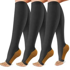 3 Pack Copper Compression Socks for Women&Men 20-30mmHg Open Toe Knee High Su...